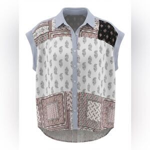 LORD & TAYLOR WOMENS SLEEVELESS BLOUSE SIZE 2X LIGHT BLUE/MULTICOLORED